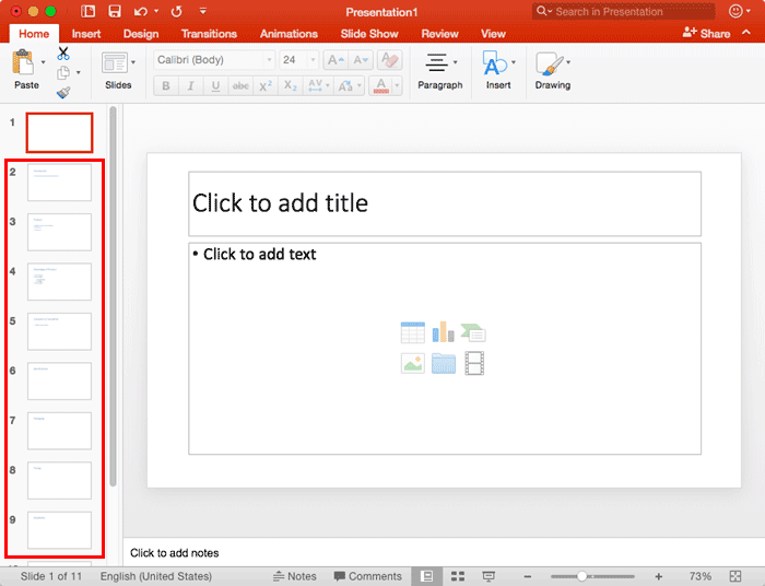 use outlining in powerpoint for mac